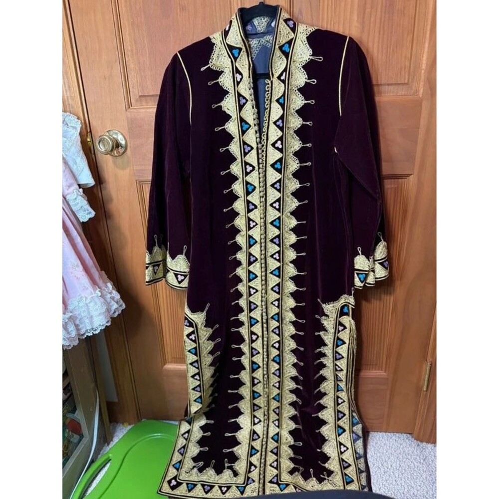 Vintage Moroccan Women Thick Velvet Long Maxi Dress  Kaftan Abaya Robe Jilbab